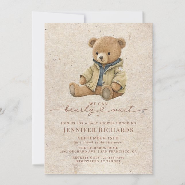 Minimalist Baby Shower | Bearly Wait Invitation (Front)