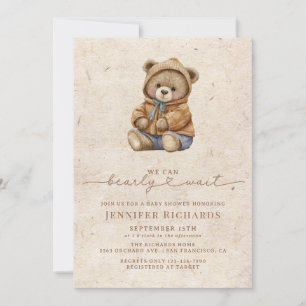 Minimalist Baby Shower Bearly Wait Invitation