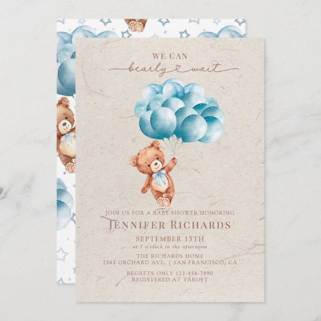 Minimalist Baby Shower | Bearly Wait Invitation (Front/Back)