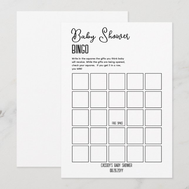 Minimalist Baby Shower Bingo Invitation (Front/Back)