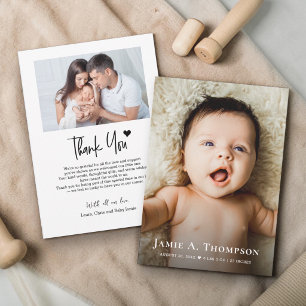 Minimalist Baby Shower Birth Newborn Photo  Thank You Card
