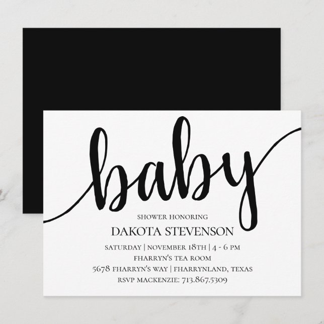 Minimalist Baby Shower | Black and White Casual Invitation (Front/Back)
