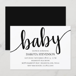 Minimalist Baby Shower   Black and White Casual Invitation