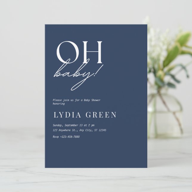 Minimalist Baby Shower Boho Blue Baby Shower Invitation (Standing Front)