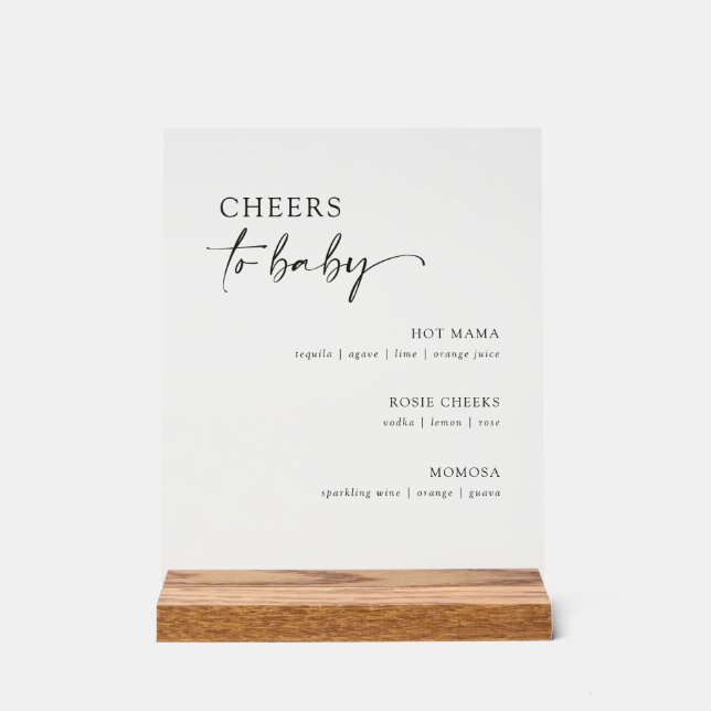 Minimalist Baby Shower Cocktail Menu Bar Acrylic Sign (Front)