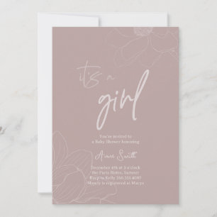Minimalist Baby Shower, Dusty Rose Baby Girl Invitation
