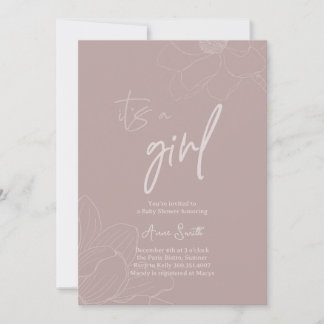 Minimalist Baby Shower, Dusty Rose Baby Girl Invitation
