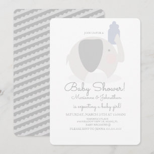 Minimalist Baby Shower Elephant Boys Baby Bottle Invitation