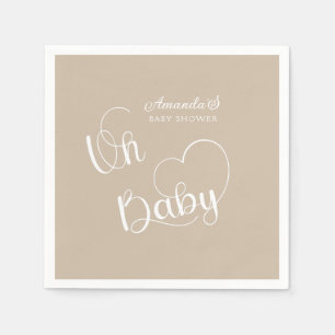 Minimalist baby shower Neutral Beige White Napkin