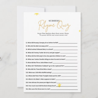 Minimalist Baby Shower Nursery Rhyme Quiz Game Car Invitation