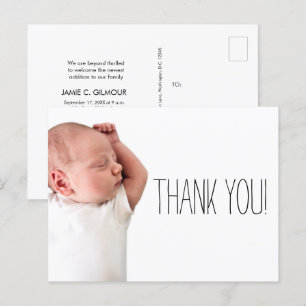 Minimalist Baby Shower Photo Thank you Name Announcement Postcard