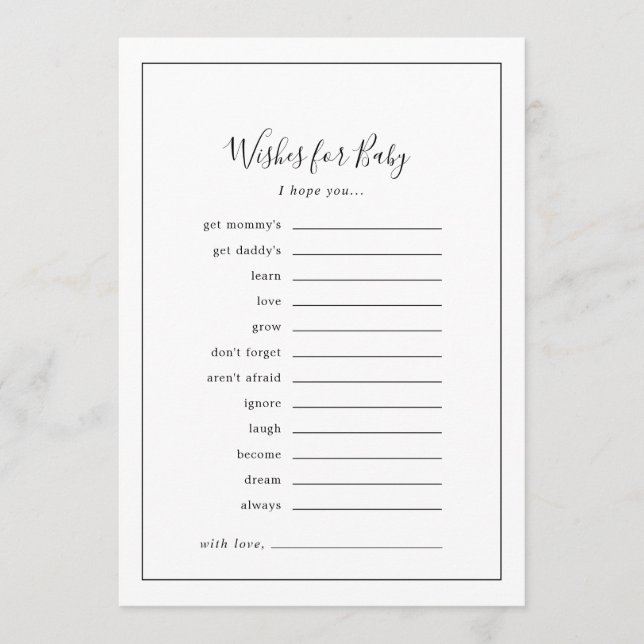 Minimalist Baby Shower Wishes for Baby Advice Card (Front)