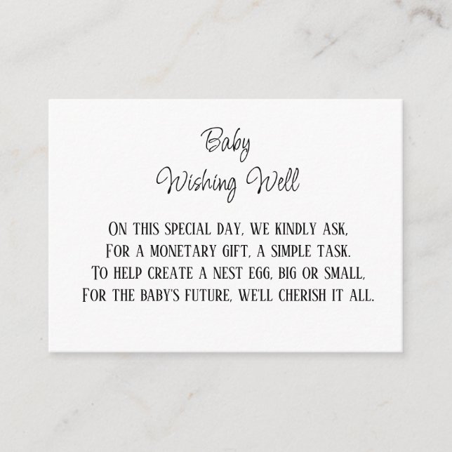 Minimalist Baby Wishing Well Monetary Contribution Enclosure Card (Front)