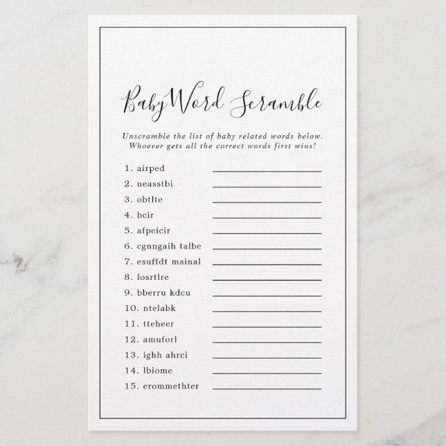 Minimalist Baby Word Scramble Game (Front)