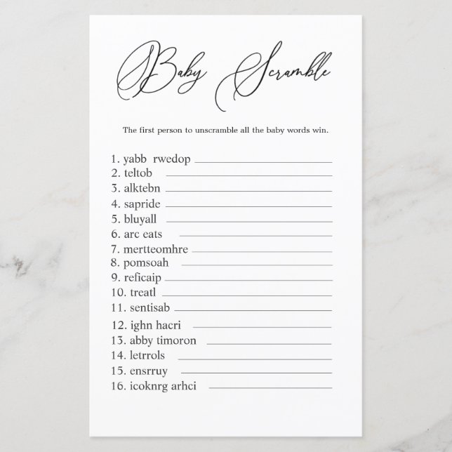 Minimalist Baby Word Scramble Game Gender Neutral (Front)