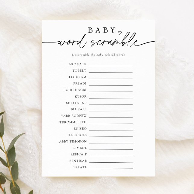 Minimalist Baby Word Scramble Game Invitation (Creator Uploaded)
