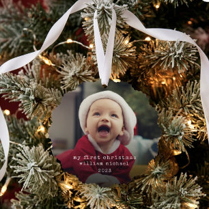 Minimalist Babys First Christmas Photo Tree Decoration Card