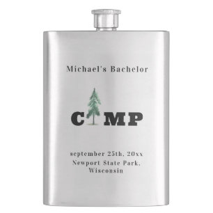 Minimalist Bachelor Camp Pine Tree Modern Monogram Hip Flask