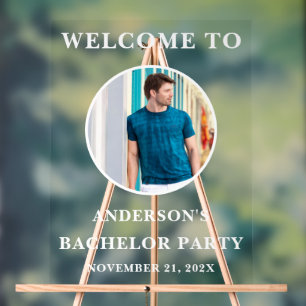 Minimalist Bachelor Party Round Photo Welcome Acrylic Sign