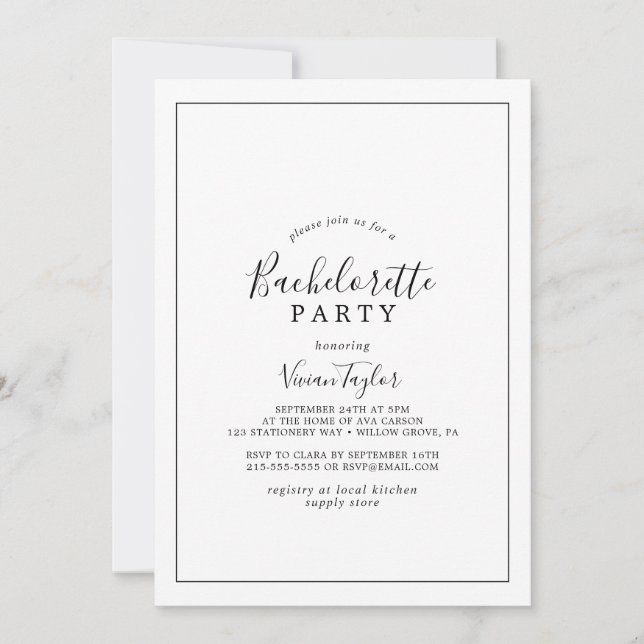 Minimalist Bachelorette Party Invitation (Front)