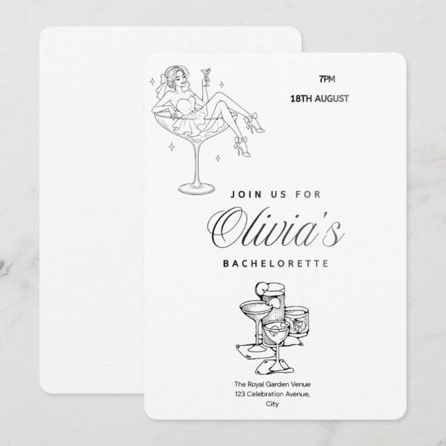 Minimalist Bachelorette Party Invitation | Editabl (Front/Back)
