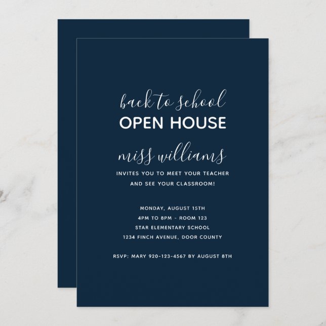 Minimalist Back to School Open House Invitation (Front/Back)