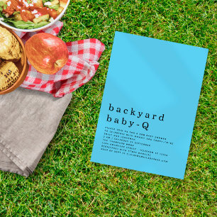 Minimalist Backyard Baby Q BBQ Shower Blue Invitation