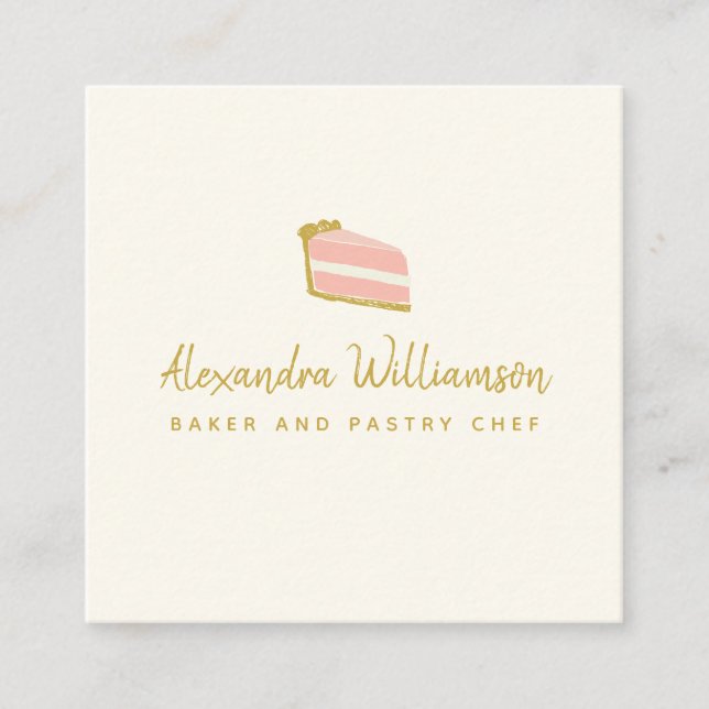 Minimalist Baker Hand Drawn Cake Personalised Square Business Card (Front)