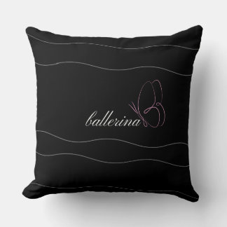 Minimalist Ballerina & Pink Butterfly Black Cushion
