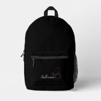 Minimalist Ballerina & Pink Butterfly Black  Printed Backpack