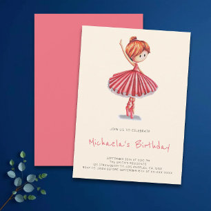 Minimalist Ballerina Pink Tutu Girl Birthday Invitation