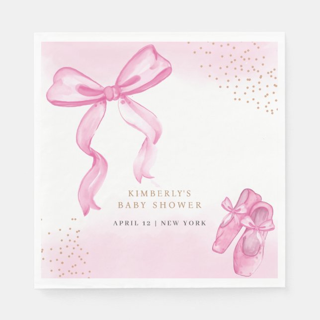 Minimalist Ballerina Shoes Bow Baby Shower Napkin (Front)