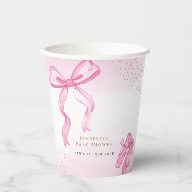 Minimalist Ballerina Shoes Bow Baby Shower Paper Cups (Front)