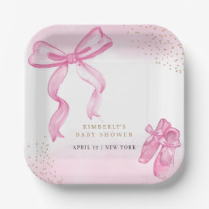 Minimalist Ballerina Shoes Bow Baby Shower Paper Plate