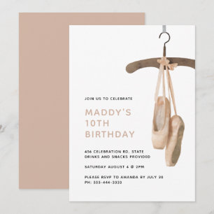 Minimalist Ballet Shoes Ballerina 10th Birthday  Invitation