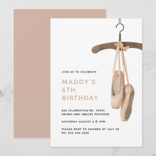 Minimalist Ballet Shoes Ballerina 6th Birthday Invitation