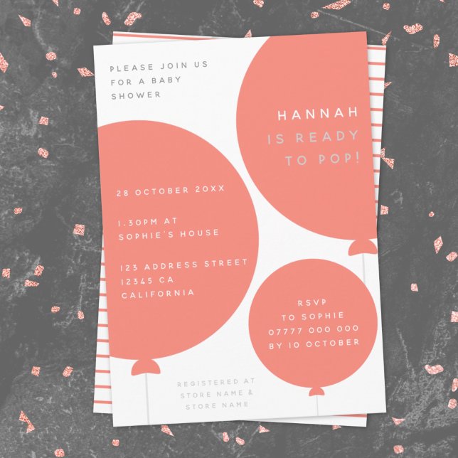 Minimalist Balloon | Coral Pink Cute Baby Shower Invitation (Creator Uploaded)