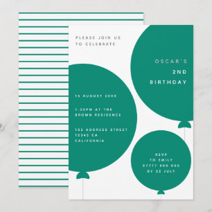 Minimalist Balloon   Green Kid's Birthday Party Invitation