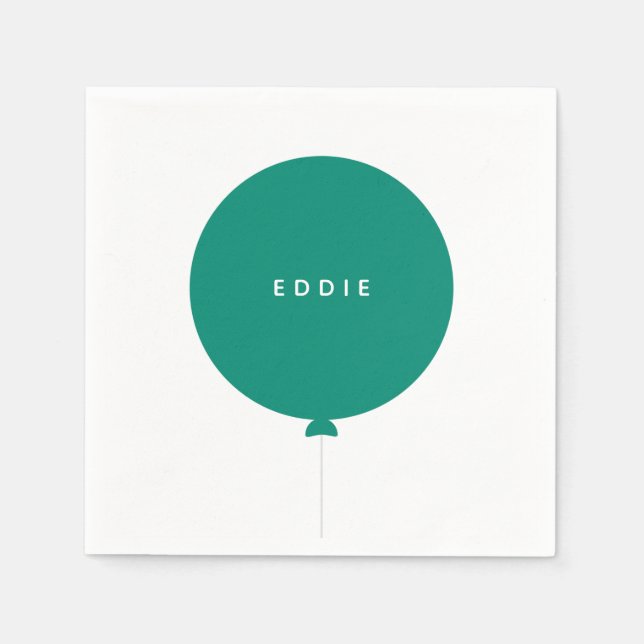 Minimalist Balloon | Green Kid's Birthday Party Napkin (Front)