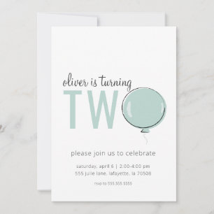 Minimalist Balloon Second Birthday Invitation