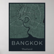 Minimalist Bangkok Map - Green & Black Canvas Art