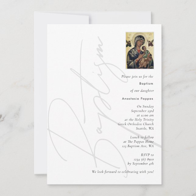 Minimalist Baptism Christening Greek Orthodox  Invitation (Front)