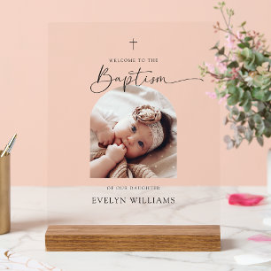 Minimalist Baptism Photo Arch Welcome Acrylic Sign