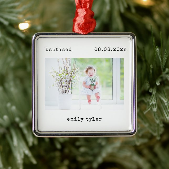Minimalist Baptism Photo Keepsake Metal Tree Decoration (Tree)