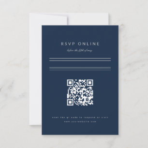 Minimalist Bar Mitzvah Navy Blue Silver QR Code RSVP Card
