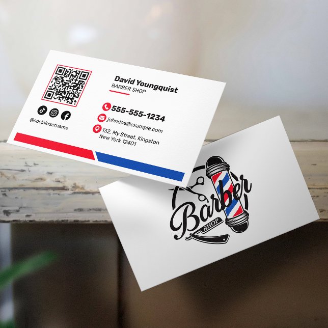Minimalist Barbershop Salon Social Media QR Code Business Card (Creator Uploaded)