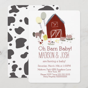 Minimalist Barn Animals Farm Baby Shower Art Invitation