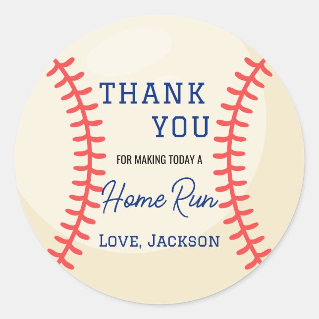 Minimalist Baseball Gifts Favour Thank You Classic Round Sticker (Front)
