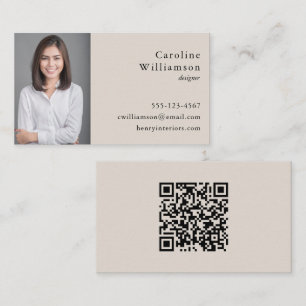 Minimalist Basic Black Cream Professional Photo QR Business Card