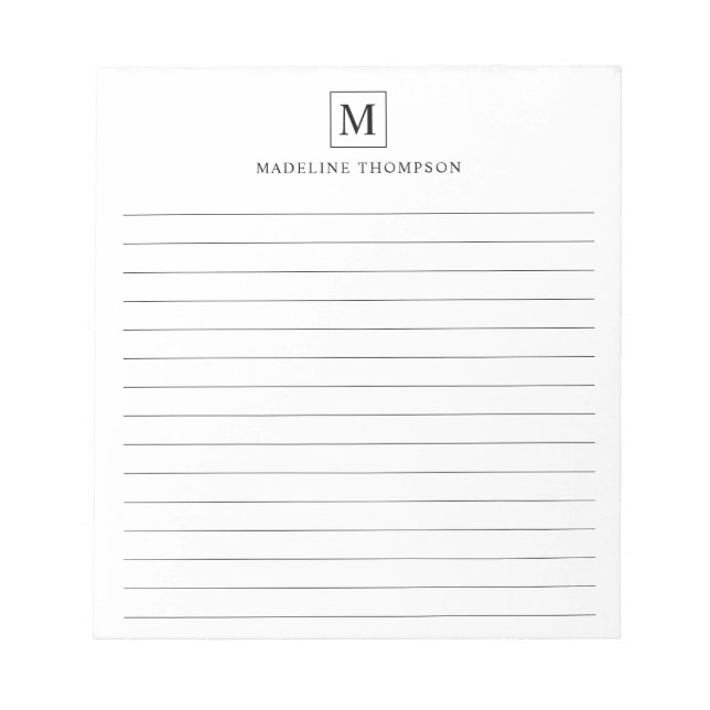 Minimalist Basic Black Monogram Square Lined Notepad (Front)